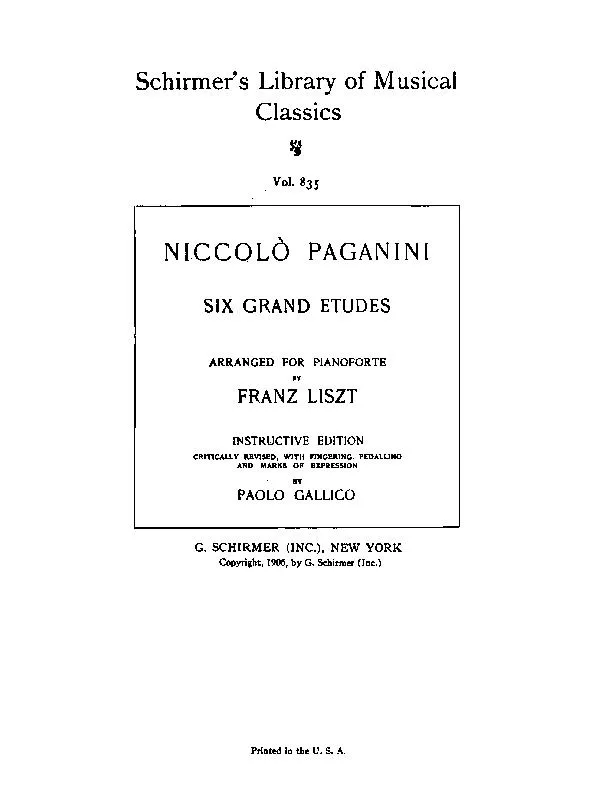 télécharger la partition d'accordéon Niccolo Paganini : Six Grand Etudes (Arranged For Pianoforte : Franz Liszt) au format PDF