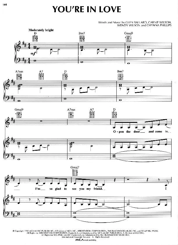 télécharger la partition d'accordéon You're in love (Chant : Wilson Phillips) (Slow) au format PDF