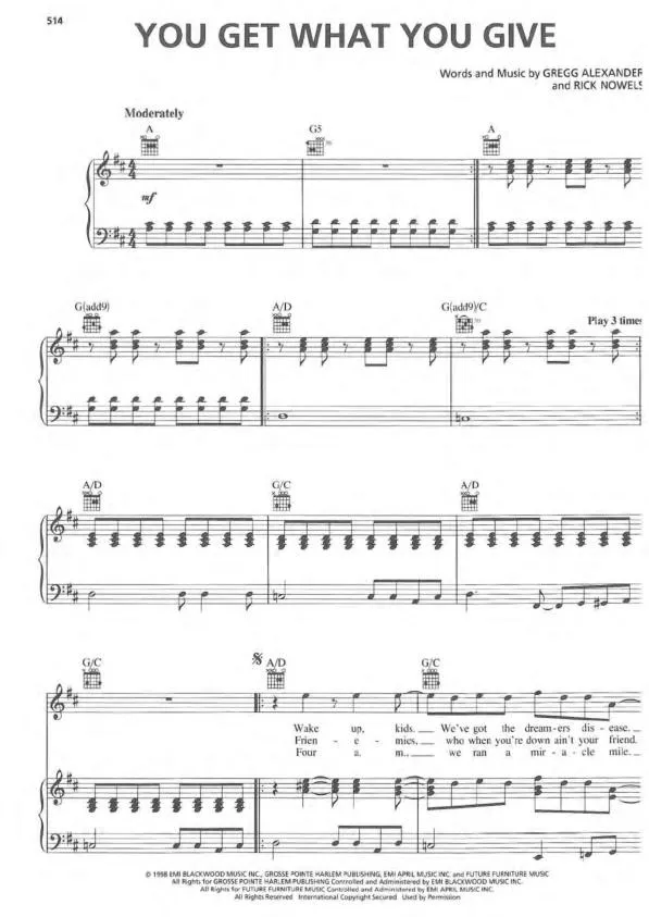 télécharger la partition d'accordéon You get what you give (Chant : New Radicals) (Disco Rock) au format PDF