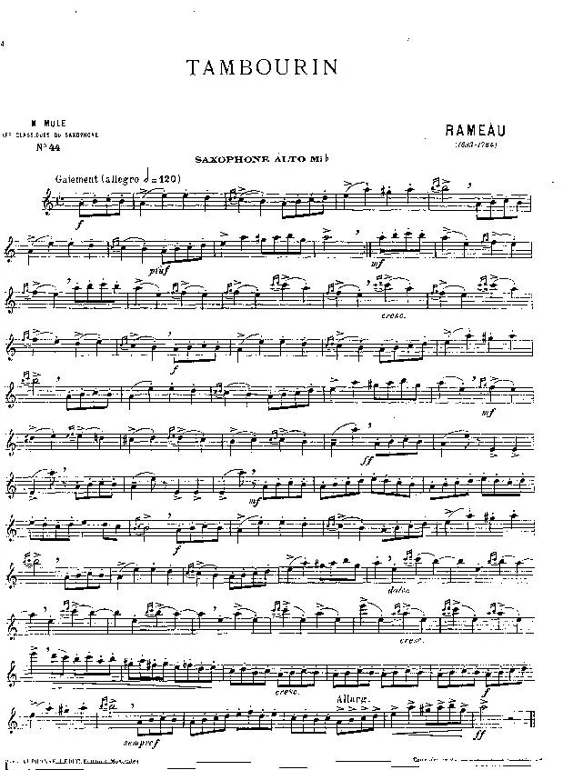 télécharger la partition d'accordéon Le Tambourin (Piano + Saxophone Alto Mib)  (Arrangement : E Mule) au format PDF