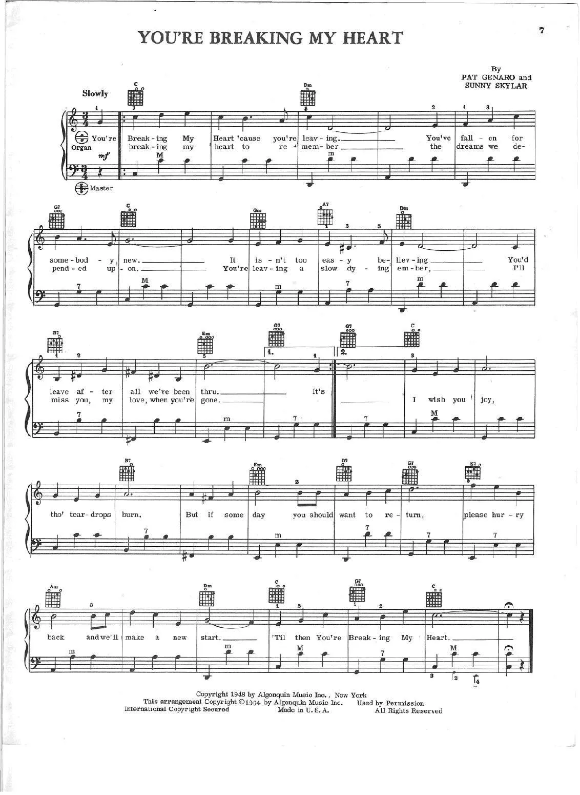 télécharger la partition d'accordéon You're breaking my heart (Valse Lente) au format PDF
