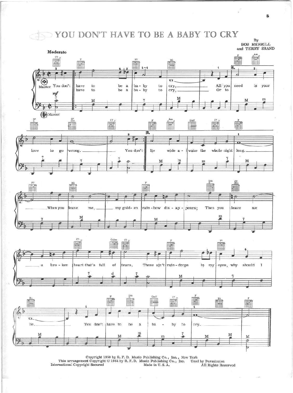 télécharger la partition d'accordéon You don't have to be a baby to cry (Interprètes : The Caravelles) (Slow fox-Trot) au format PDF