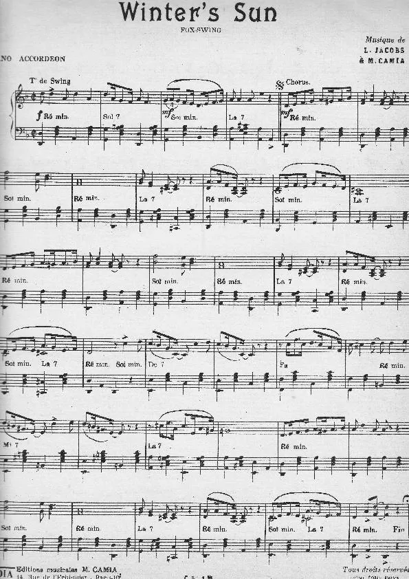 télécharger la partition d'accordéon Winter's sun (Jean Salembeni) (Swing Fox-Trot) au format PDF