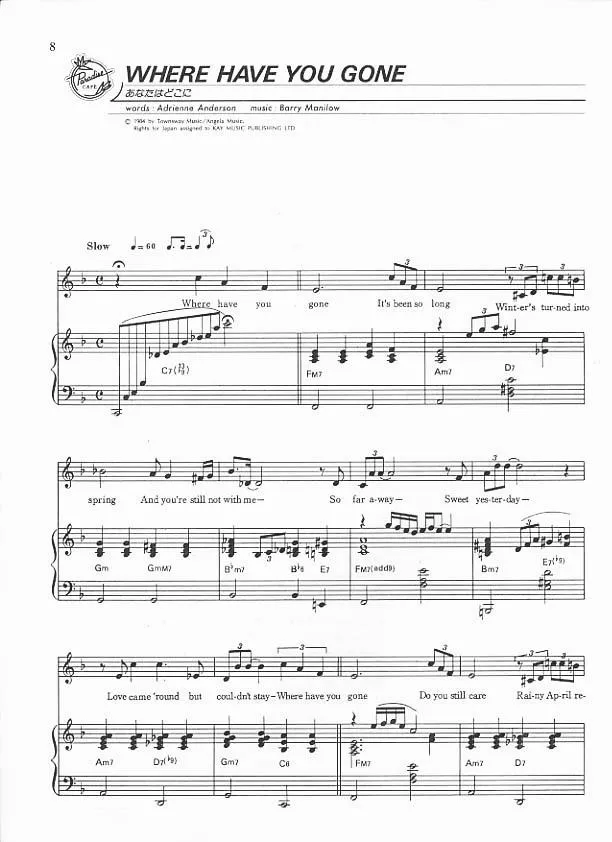 télécharger la partition d'accordéon Where have you gone (Slow) au format PDF
