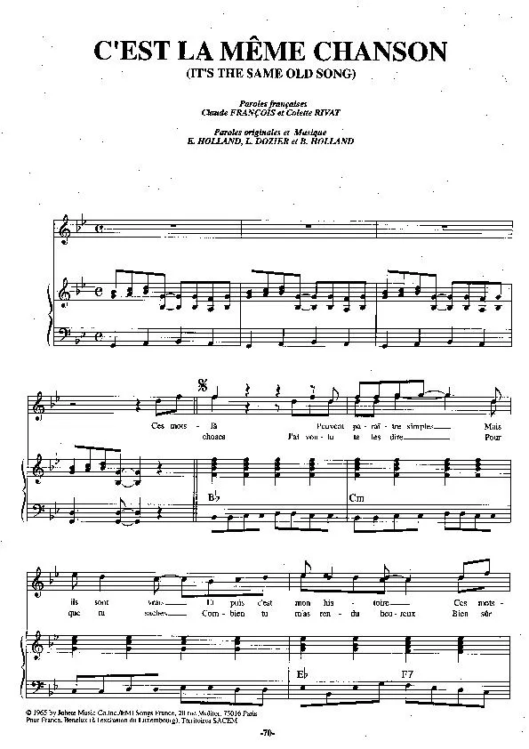 télécharger la partition d'accordéon C'est la même chanson (It's the same old song) (Adaptation : Claude François et Colette Rivat) au format PDF