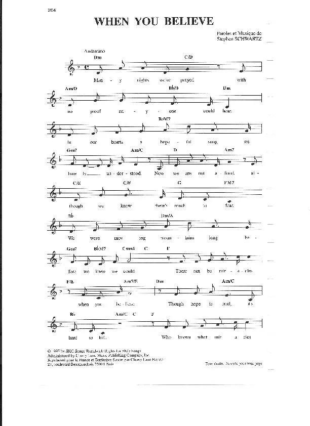 télécharger la partition d'accordéon When you believe (Du film : The Prince of Egypt) (Chant : Mariah Carey & Whitney Houston) (Slow) au format PDF