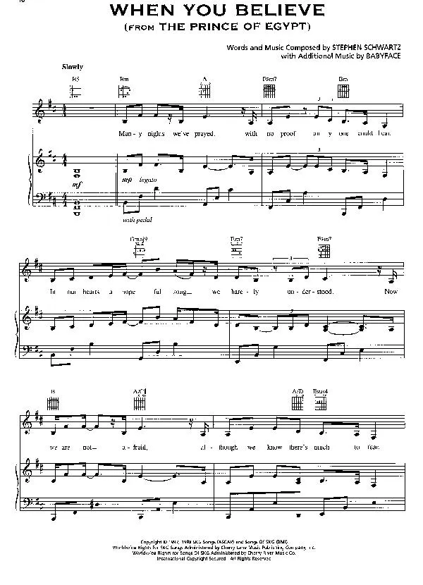 télécharger la partition d'accordéon When you believe (Du film ; The Prince of Egypt) (Chant : Mariah Carey & Whitney Houston) (Slow) au format PDF