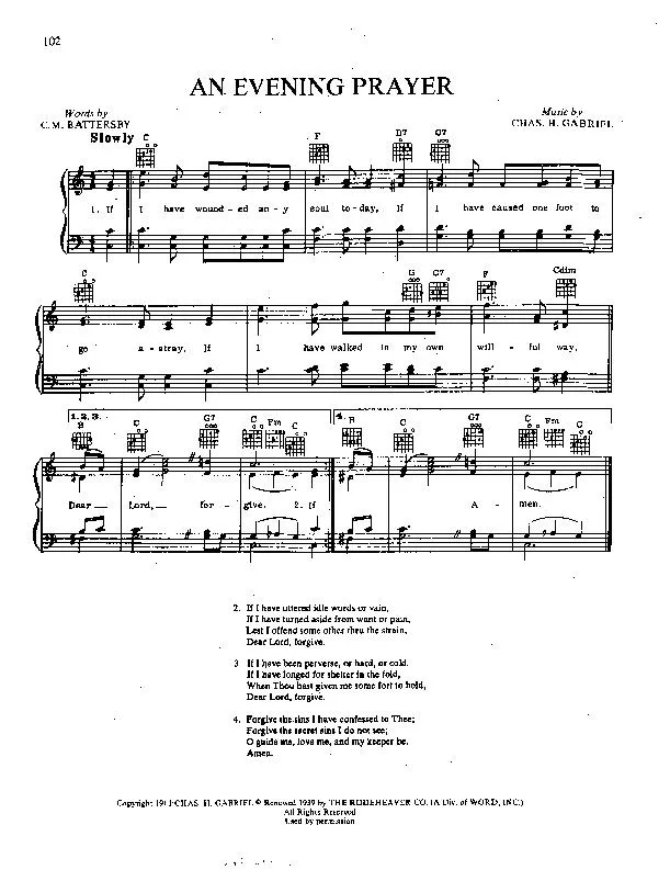 télécharger la partition d'accordéon An evening prayer (Chant de Noël) au format PDF