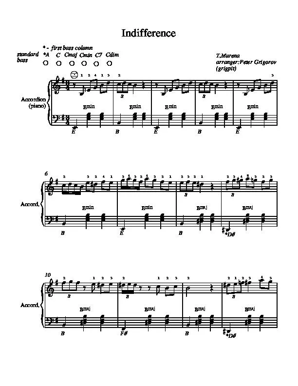 télécharger la partition d'accordéon Indifférence (Arrangement : Peter Grigorov) (Valse Musette) (Accordéon) au format PDF