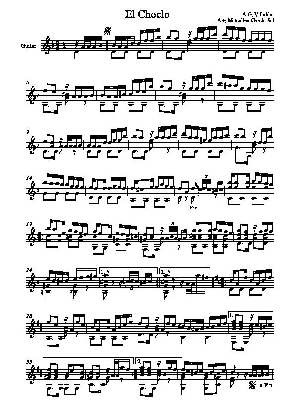 télécharger la partition d'accordéon El Choclo (Arrangement : Marcelino Garcia Sal) (Tango) (Guitare) au format PDF
