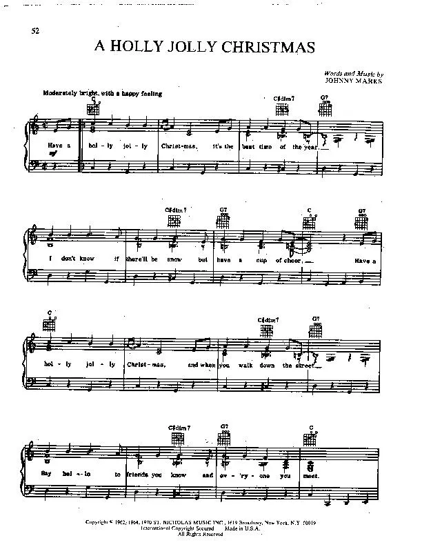 télécharger la partition d'accordéon A Holly Jolly Christmas (Chant de Noël) au format PDF