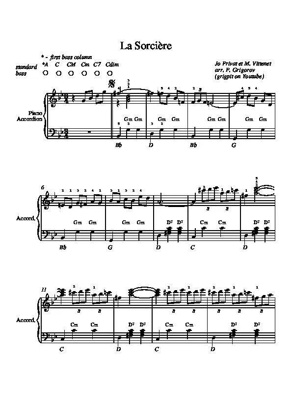 télécharger la partition d'accordéon La Sorcière (Arrangement : Peter Grigorov) (Accordéon) au format PDF