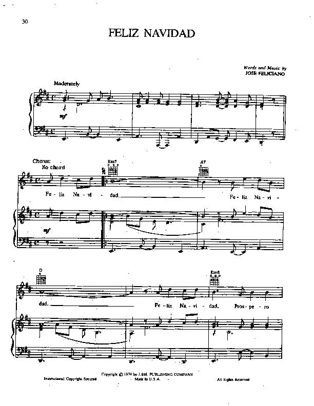 télécharger la partition d'accordéon Feliz Navidad (Chant de Noël) au format PDF