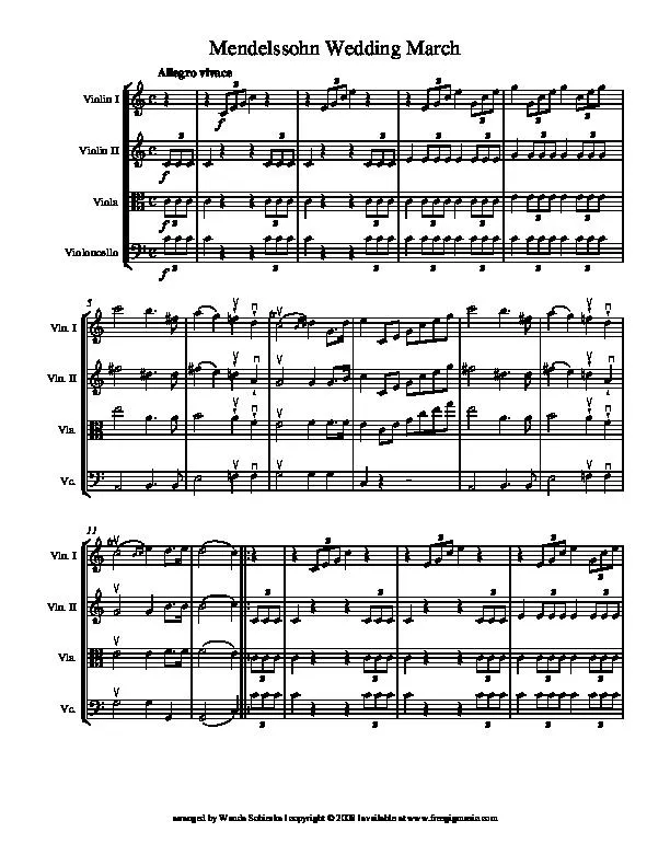 télécharger la partition d'accordéon Wedding March / Mars de mariage (Parties : Violin I / Violin II / Viola / Violoncello) au format PDF