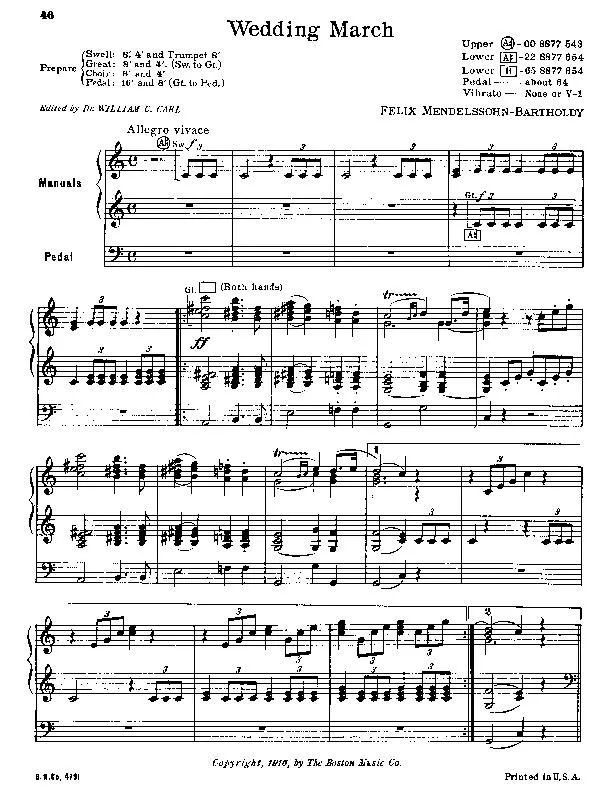 télécharger la partition d'accordéon Wedding March / Mars de mariage (Edited by Dr William Crane Carl) (Orgue Solo) au format PDF