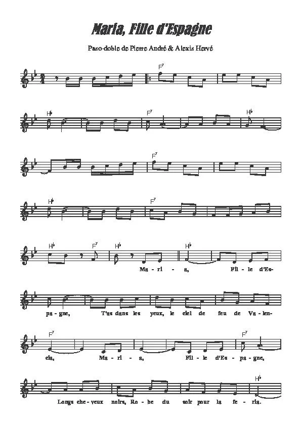 télécharger la partition d'accordéon Maria fille d'Espagne (Paso Doble) au format PDF