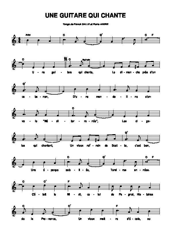 télécharger la partition d'accordéon Une guitare qui chante au format PDF