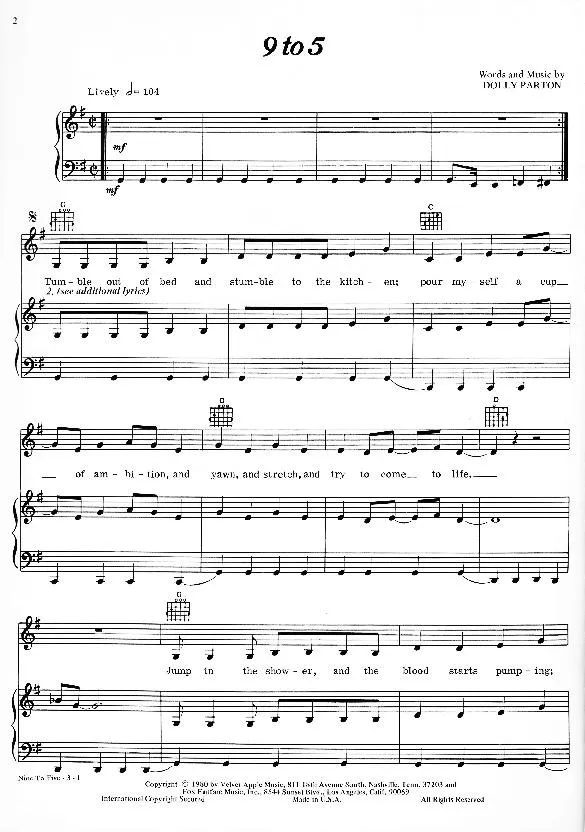 télécharger la partition d'accordéon 9 to 5 (Disco) au format PDF