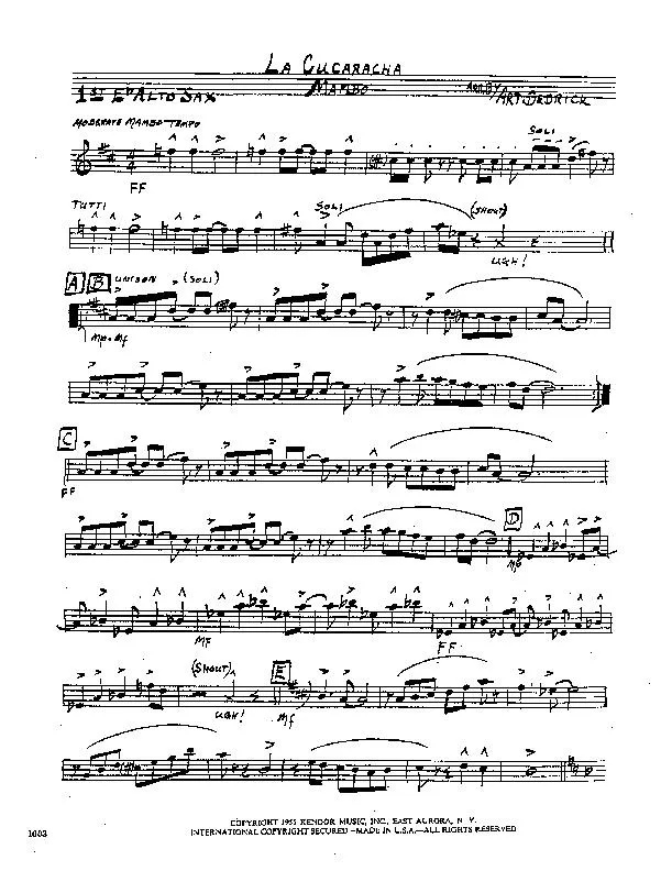 télécharger la partition d'accordéon La Cucaracha (Arrangement : Art Dedrick) (Pour Big Band) (Mambo) au format PDF