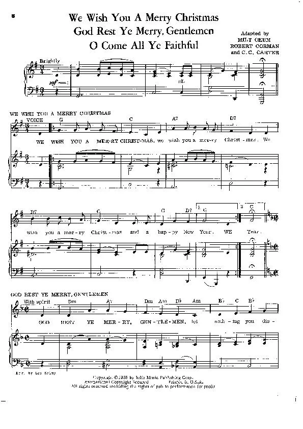 télécharger la partition d'accordéon Medley (We wish you a merry Christmas, God rest ye merry Gentlemen & O come all ye faithful) (Arrangement : Milt Okum, Robert Corman & C C Carter) (Chant : Harry Belafonte) (Chant de Noël) au format PDF