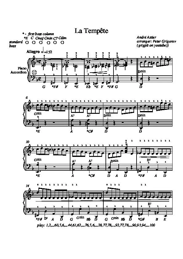 télécharger la partition d'accordéon La Tempête (Arrangement : Peter Grigorov) (Accordéon) au format PDF