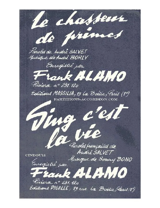 télécharger la partition d'accordéon Le chasseur de primes (Chant : Frank Alamo) (Orchestration Complète) au format PDF