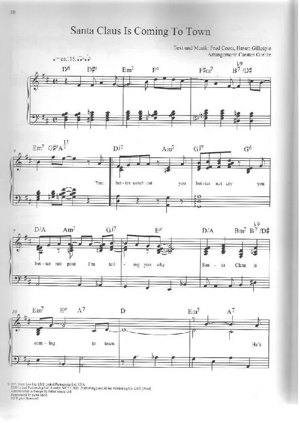 télécharger la partition d'accordéon Santa Claus is coming to town (Arrangement : Carsten Gerlitz) (Chant de Noël) au format PDF