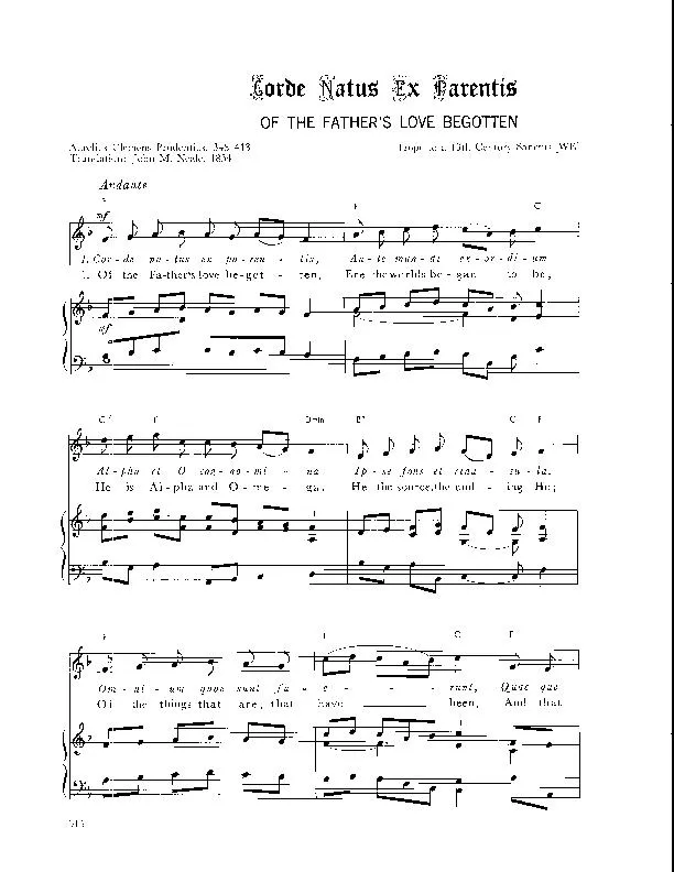 télécharger la partition d'accordéon Of the Father's love begotten (Corde Natus ex Parentis) (Arrangement : Walter Ehret & George K Evans) (Chant de Noël) au format PDF