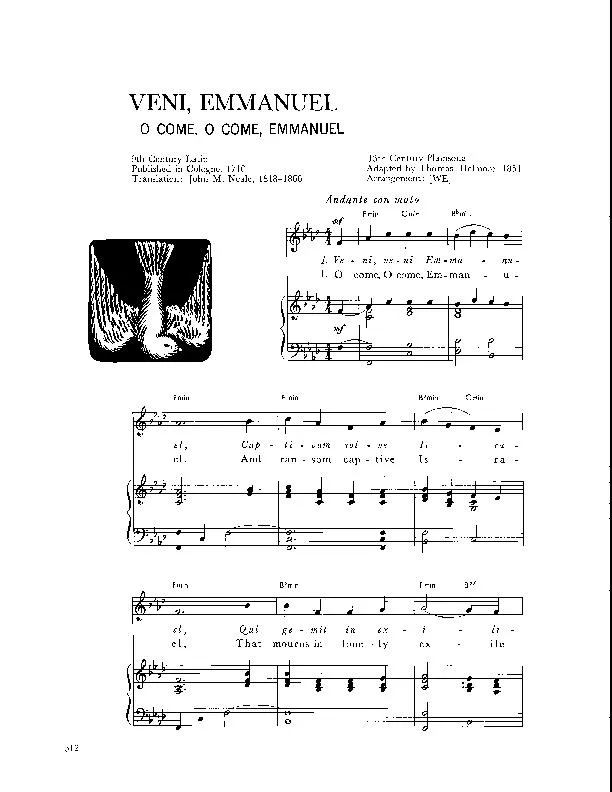 télécharger la partition d'accordéon O come O come Emmanuel (Veni, Emmanuel) (Arrangement : Walter Ehret & George K Evans) (Chant de Noël) au format PDF