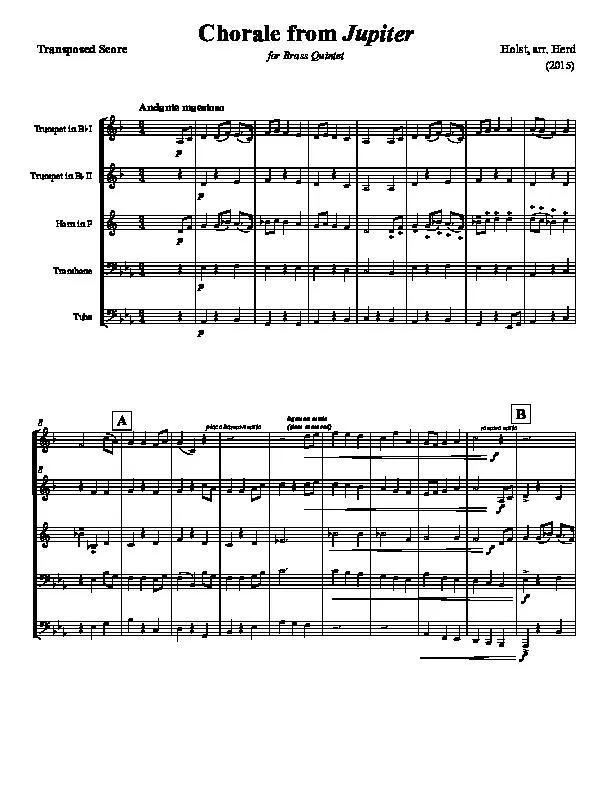 télécharger la partition d'accordéon Chorale from Jupiter (Arrangemant : Herd) (For Brass Quintet) (Parties Cuivres) au format PDF