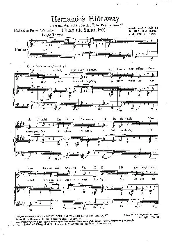 télécharger la partition d'accordéon Hernando's Hideaway (From The Musical Production : The Pajama Game) (Juan uit Santa Fé) (Tango) (Piano) au format PDF
