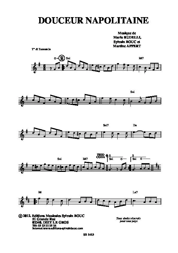 télécharger la partition d'accordéon Douceur Napolitaine (Tarentelle) au format PDF