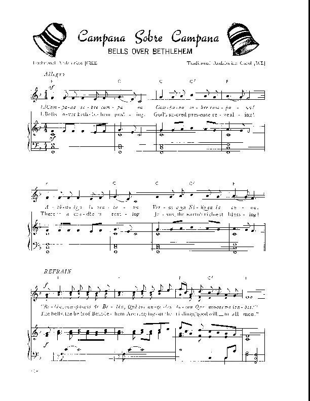 télécharger la partition d'accordéon Bells over Bethlehem (Campana sobre Campana) (Arrangement : Walter Ehret & George K Evans) (Chant de Noël) au format PDF