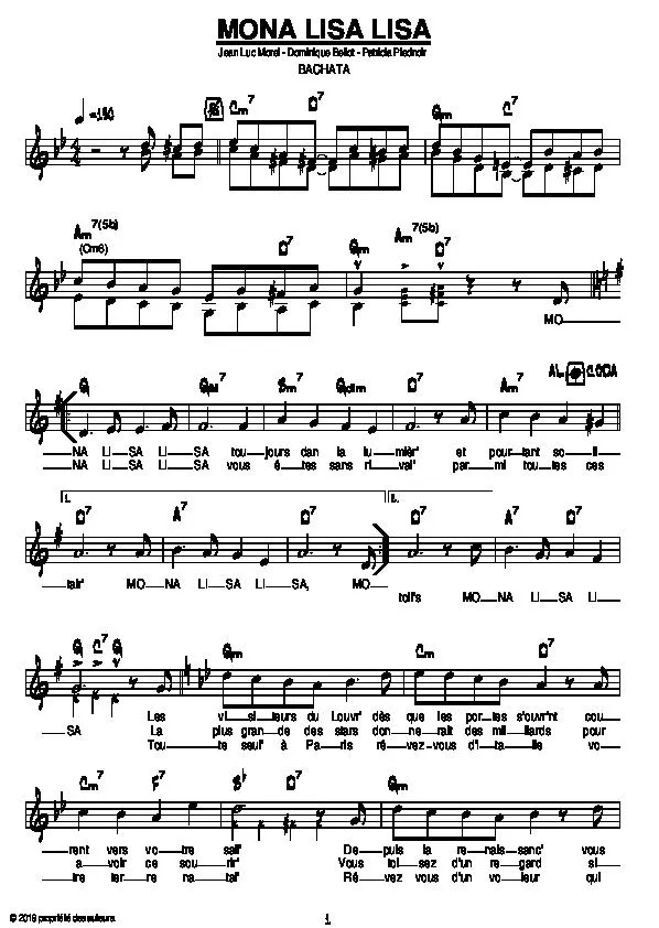 télécharger la partition d'accordéon Mona Lisa Lisa (Bachata) au format PDF
