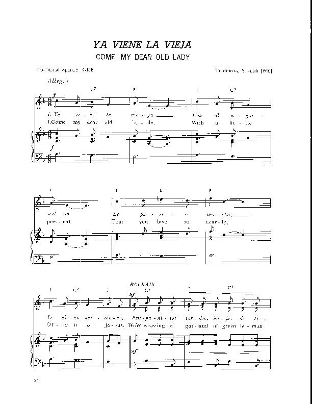 télécharger la partition d'accordéon Come, my dear old lady (Ya vienne la vieja) (Arrangement : Walter Ehret & George K Evans) (Chant de Noël) au format PDF