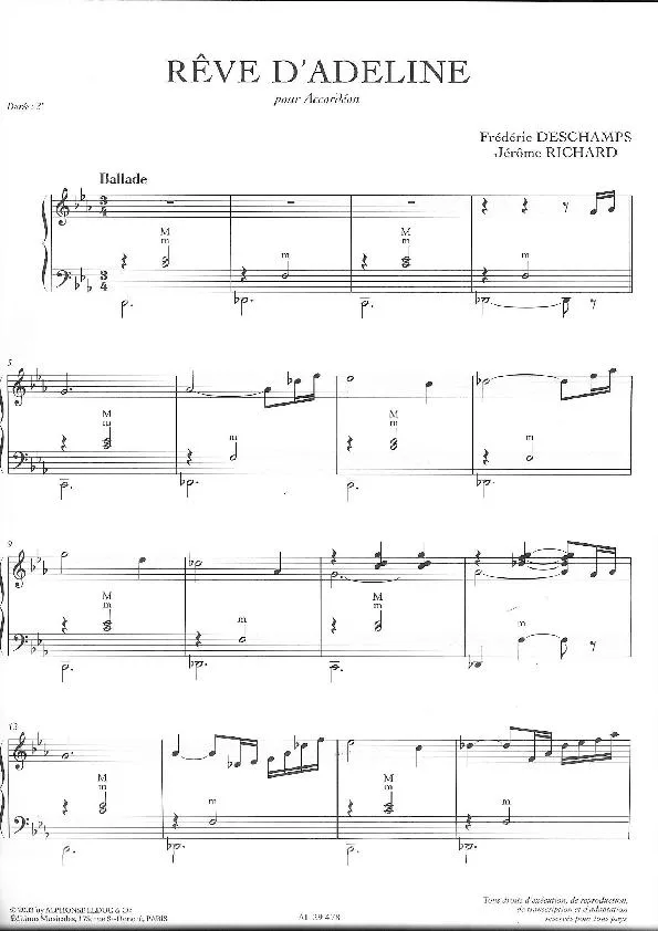 télécharger la partition d'accordéon Rêve d'Adeline (Ballade) au format PDF