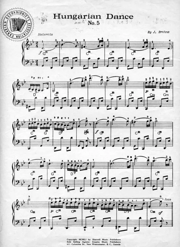 télécharger la partition d'accordéon Hungarian Dance n°5 (Accordéon) au format PDF