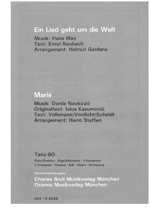 télécharger la partition d'accordéon Marie (Arrangement : Harro Steffen) (Orchestration Complète) (Disco Beat) au format PDF