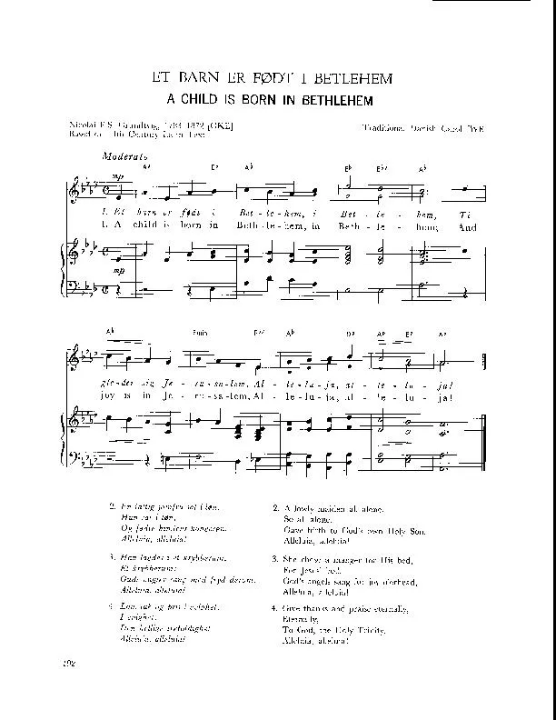 télécharger la partition d'accordéon A Child is born in Bethlehem (Et Barn er Fodt i Betlehem) (Arrangement : Walter Ehret & George K Evans) (Chant de Noël) au format PDF