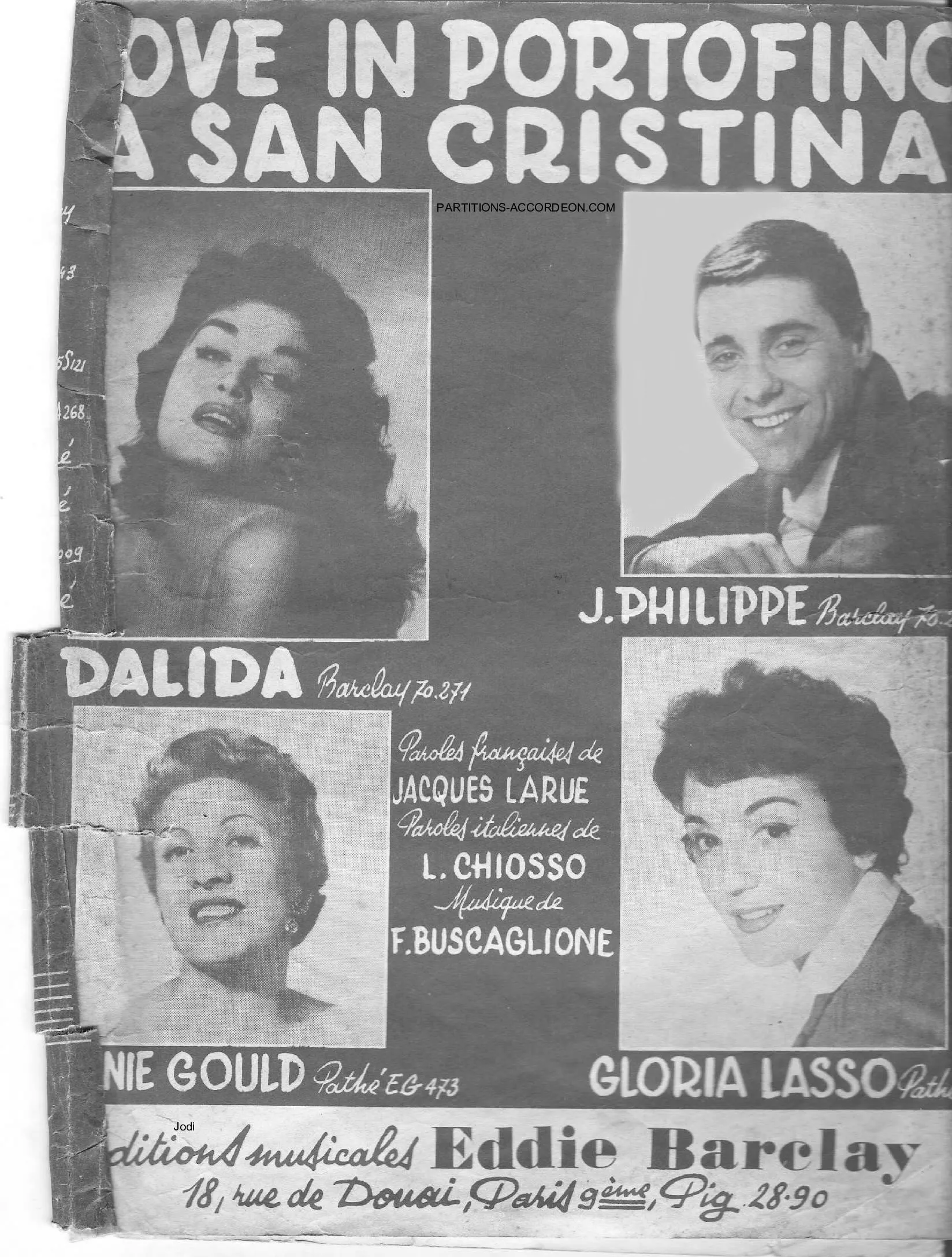 télécharger la partition d'accordéon A San Cristina (Love in Portofino) (Beguine) au format PDF
