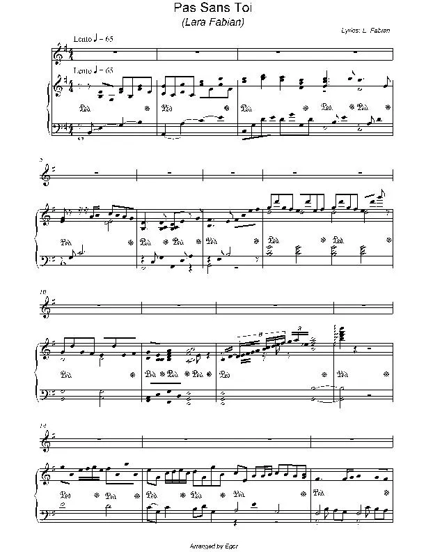 télécharger la partition d'accordéon Pas sans toi (Arranged by : Egor) (Piano / Vocal) au format PDF