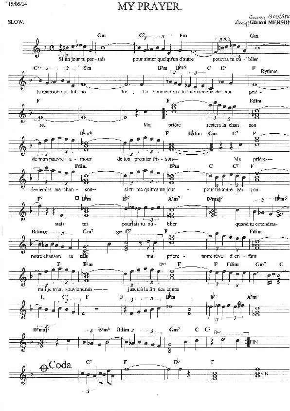 télécharger la partition d'accordéon Ma prière (My Prayer) (Arrangement : Gérard Merson) (Slow) au format PDF