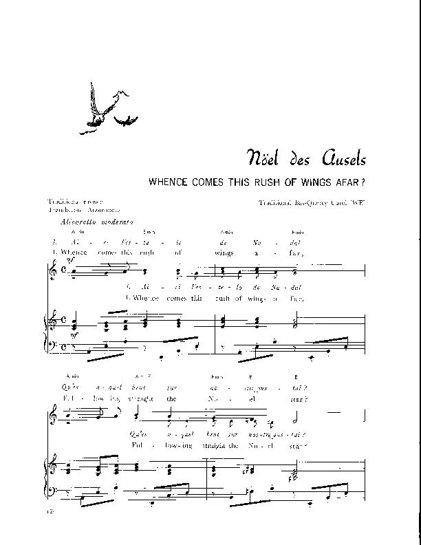 télécharger la partition d'accordéon Noël des Ausels (Whence comes this rush of wings afar) (Arrangement : Walter Ehret & George K Evans) (Chant de Noël) au format PDF