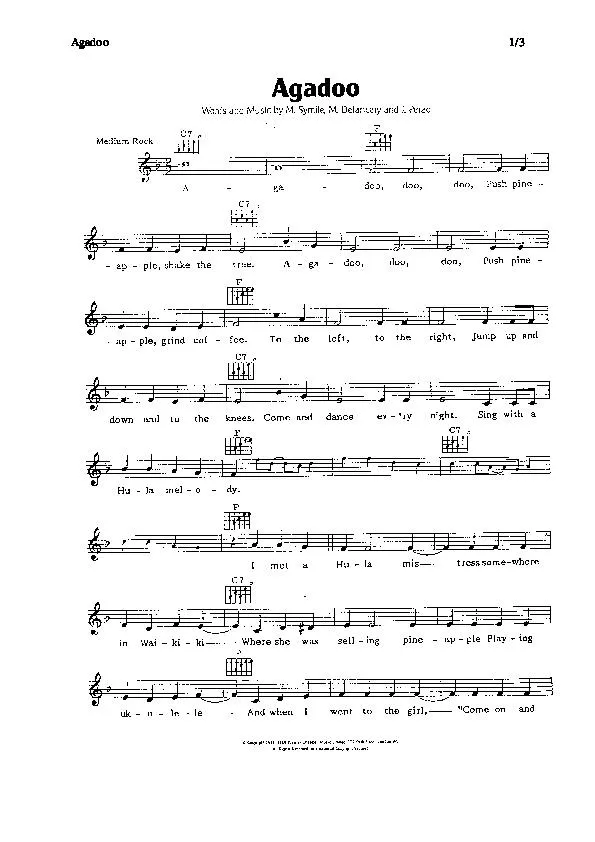 télécharger la partition d'accordéon Agadoo (Agadou) (Chant : Black Lace / Patrick Zabé) (Tamouré Calypso) au format PDF