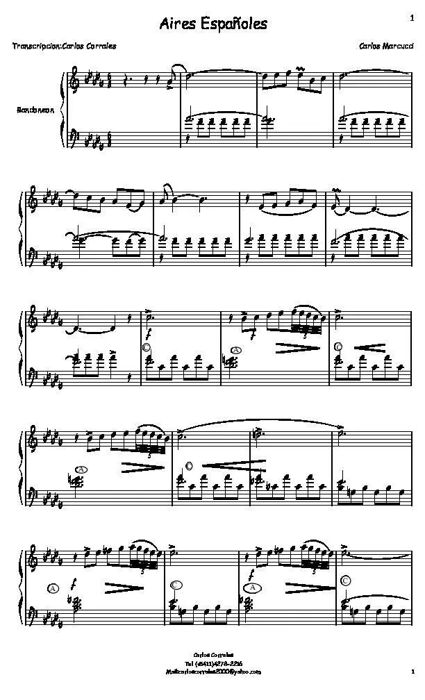 télécharger la partition d'accordéon Aires Españoles (Transcripcion : Carlos Corrales) (Bandonéon) au format PDF
