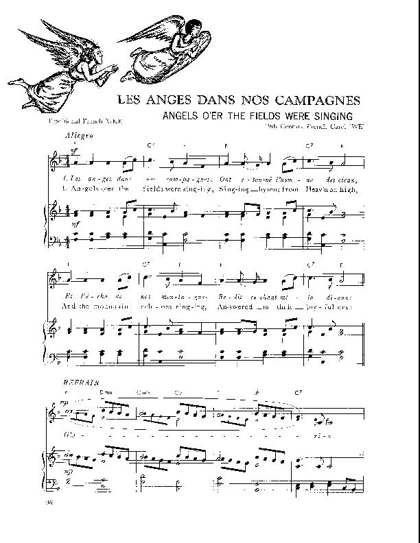 télécharger la partition d'accordéon Les Anges dans nos campagnes (Angels o'er the fields were singing) (Arrangement : Walter Ehret & George K Evans) (Chant de Noël) au format PDF