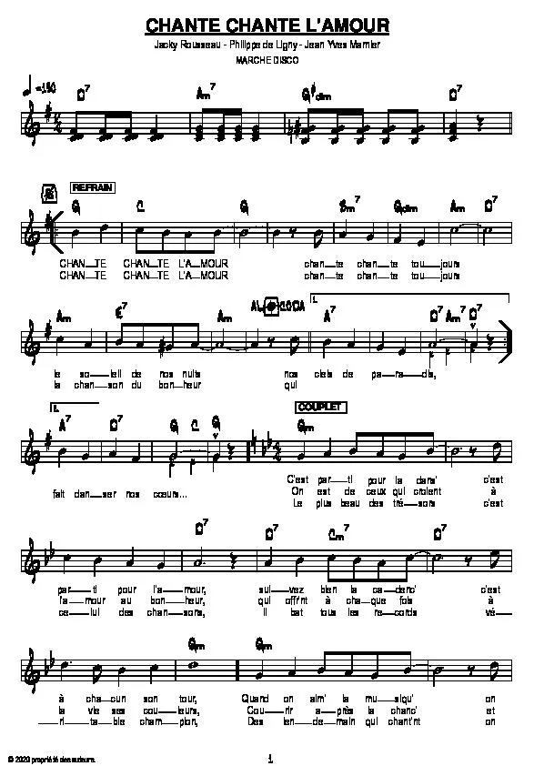 télécharger la partition d'accordéon Chante chante l'amour (Marche Disco Chantée) au format PDF