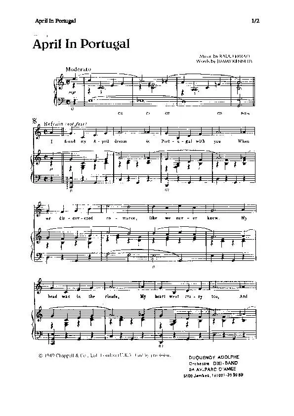 télécharger la partition d'accordéon April in Portugal (Avril au Portugal) (Coimbra) (Chant : Lex Baxter / Yvette Giraud / Amália Rodrigues) (Fado) au format PDF