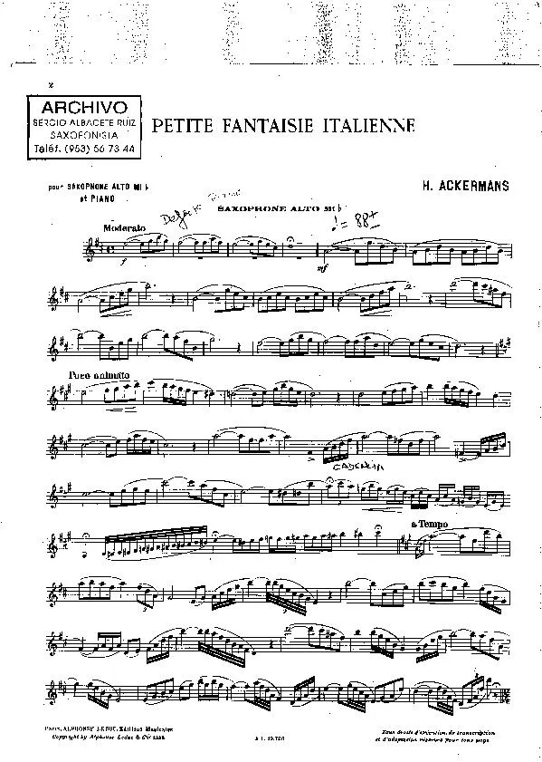 télécharger la partition d'accordéon Petite fantaisie Italienne (Pour Saxo Alto Mib + Piano) au format PDF
