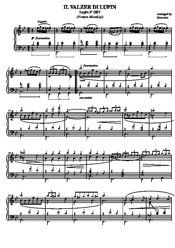télécharger la partition d'accordéon Il Valzer Di Lupin  / Lupin 3° OST (Arrangement by : Mercuzio) (Accordéon) au format PDF